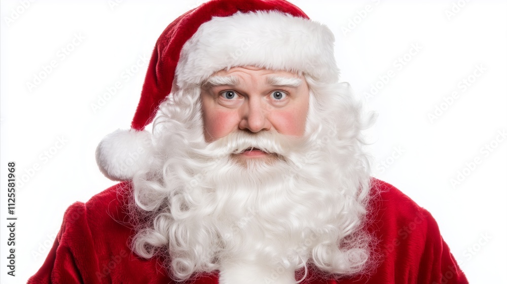 Man wearing a red Santa hat and beard Man wearing a red Santa hat and beard