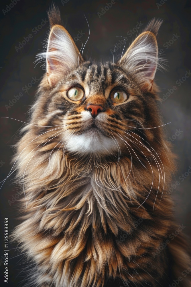 A domestic cat with a long coat gazing upwards, possibly contemplating the meaning of life A domestic cat with a long coat gazing upwards, possibly contemplating the meaning of life