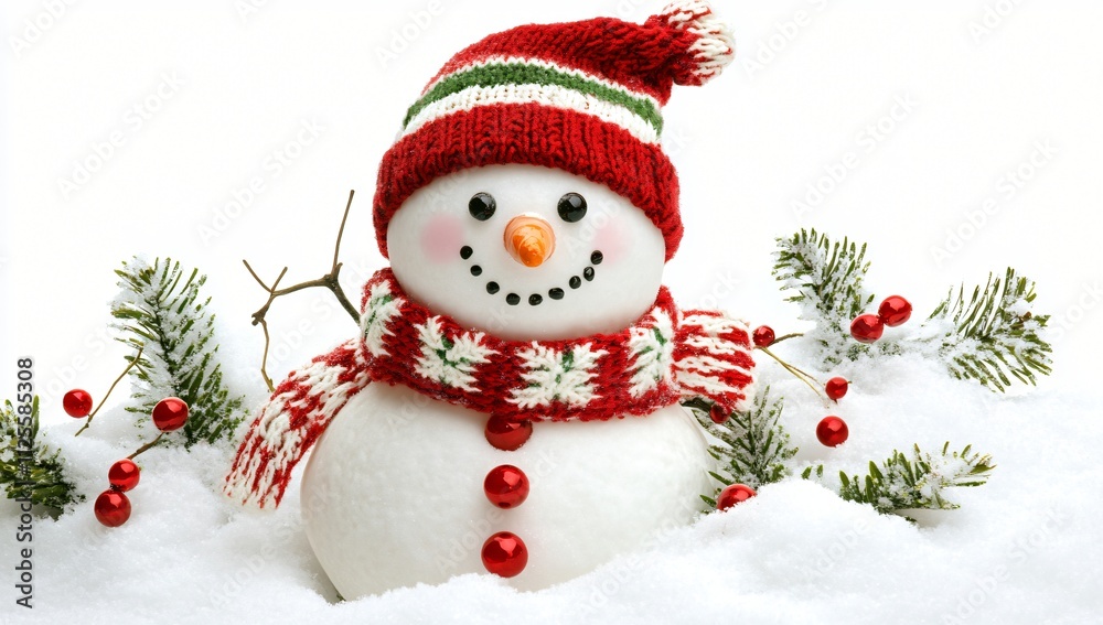 Cute Snowman in Knit Hat Scarf Winter Holiday Scene Snow Christmas Cute Snowman in Knit Hat Scarf Winter Holiday Scene Snow Christmas