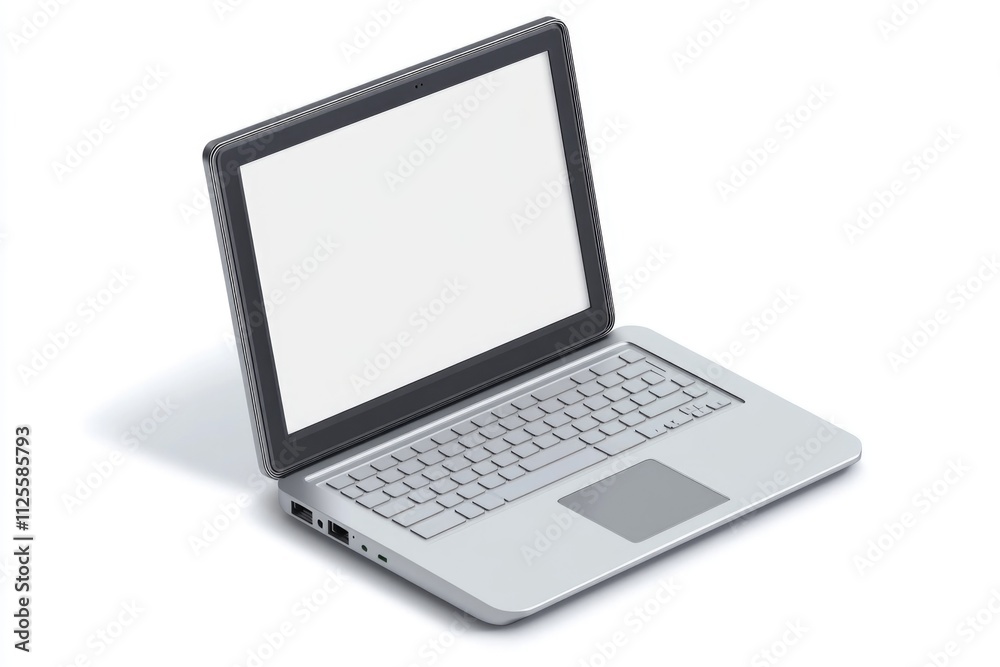 A laptop with a blank screen sitting on a white surface A laptop with a blank screen sitting on a white surface
