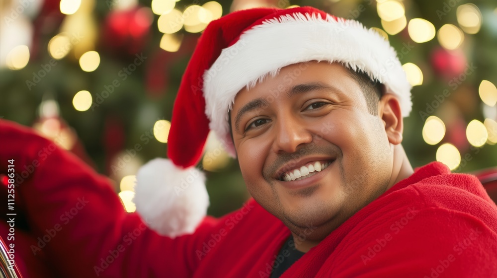 Man wearing a red Santa hat and a red shirt