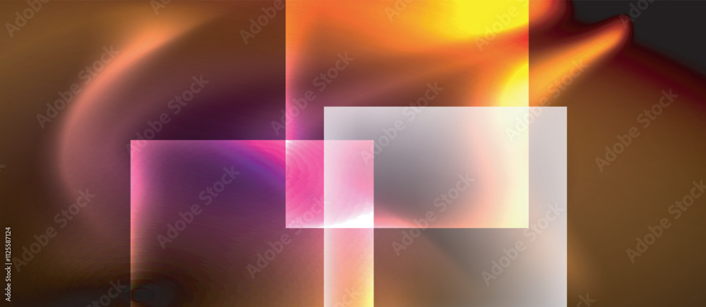 Fototapeta premium Glass squares with neon shiny light abstract background