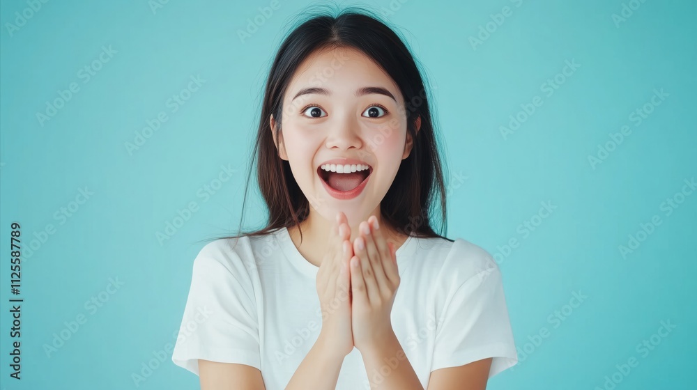 Woman with long hair is smiling and clapping her hands Woman with long hair is smiling and clapping her hands