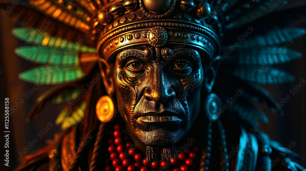 Fototapeta premium Colourful Aztec priest closeup