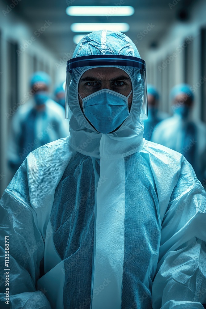 A healthcare worker in a gown and mask treating a patient A healthcare worker in a gown and mask treating a patient