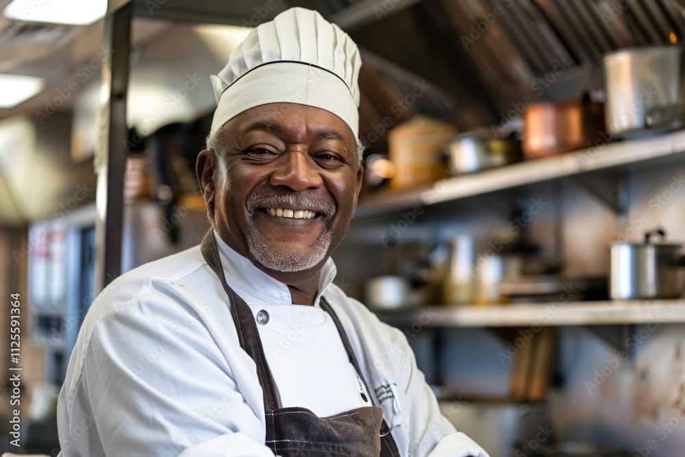 Portrait of a senior African American male chef in kitchen Portrait of a senior African American male chef in kitchen