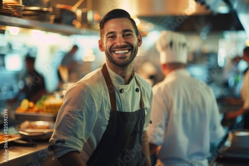 Portrait of a smiling American chef in restaurant kitchen