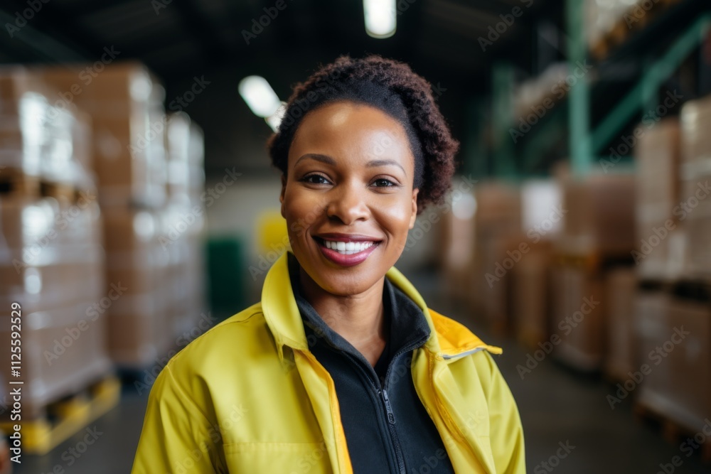 Portrait of a smiling African American female worker at factory Portrait of a smiling African American female worker at factory