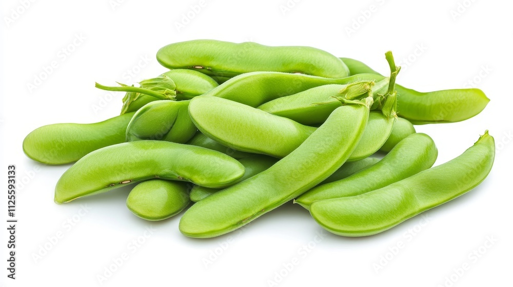 Fresh green broad beans on white background highlighting vibrant, natural, organic, and healthy produce Fresh green broad beans on white background highlighting vibrant, natural, organic, and healthy produce