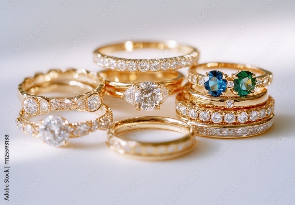 Stunning Collection of Gold Rings Featuring Sparkling Diamonds and Colorful Gemstones Perfect for Engagements, Weddings, and Fashion Accessories