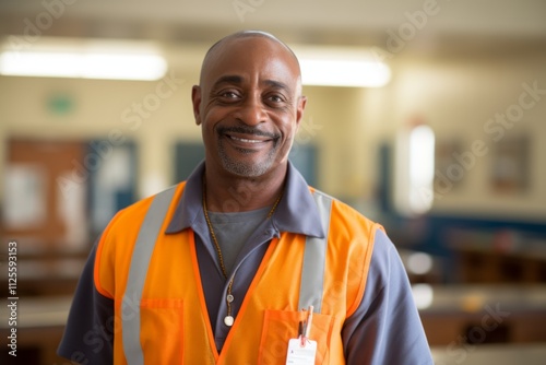 Portrait of a smiling African American school janitor