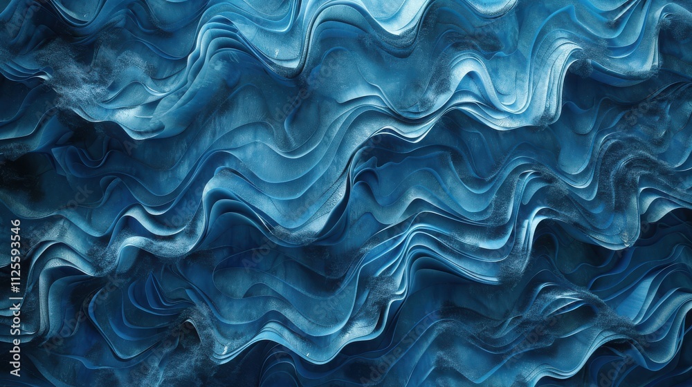 Obraz premium Abstract Blue Wavy Textured Fabric Design