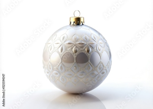 3D White Christmas Ball on a white backdrop, perfect for New Year celebrations. A festive ornament design ideal for seasonal events and decorations, represented in vector illustration.