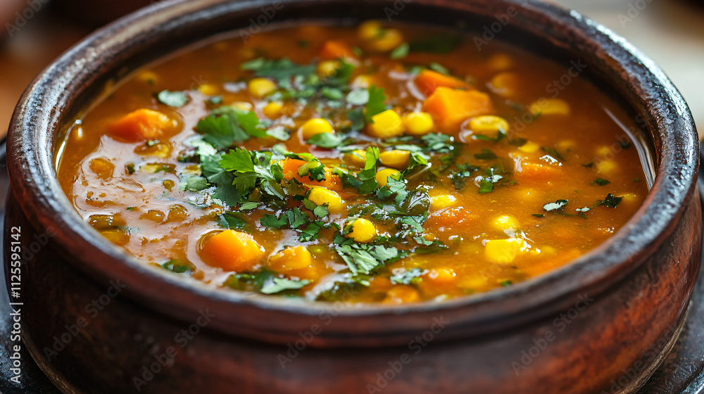 Sweet potato and corn chowder with cilantro. Sweet potato and corn chowder with cilantro.