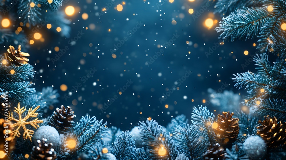 Blue New Year frame background with flakes Blue New Year frame background with flakes