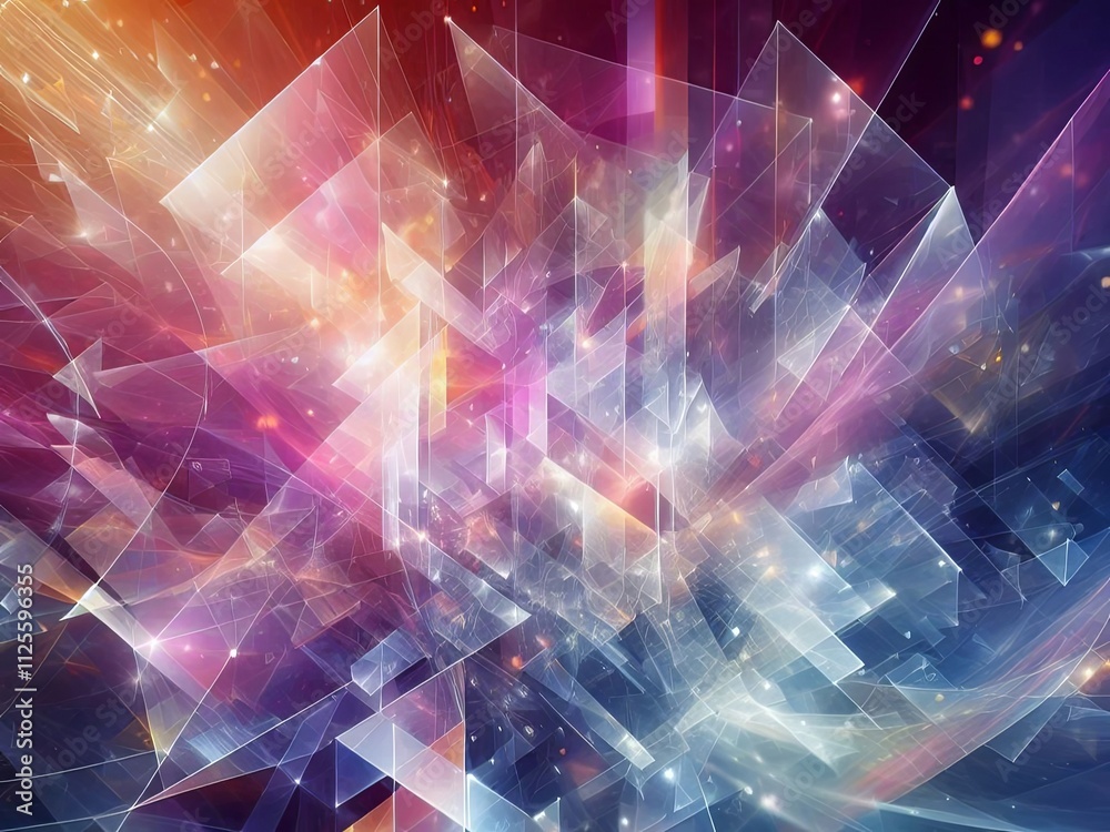 Abstract background with sharp geometric shapes and radiant lights in vibrant colors Abstract background with sharp geometric shapes and radiant lights in vibrant colors
