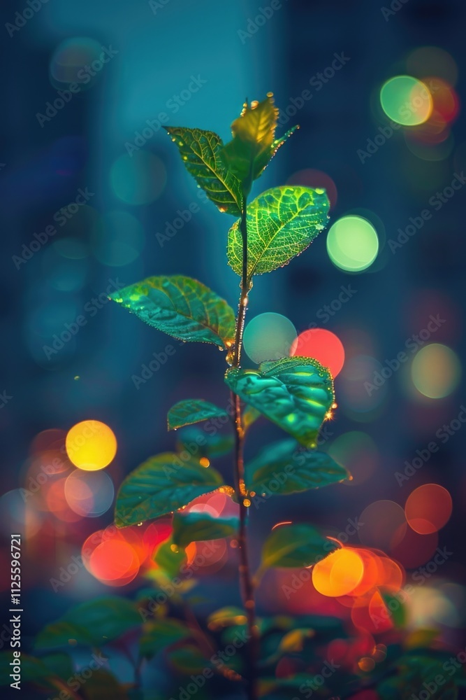 A small plant with green leaves on a blurred background A small plant with green leaves on a blurred background