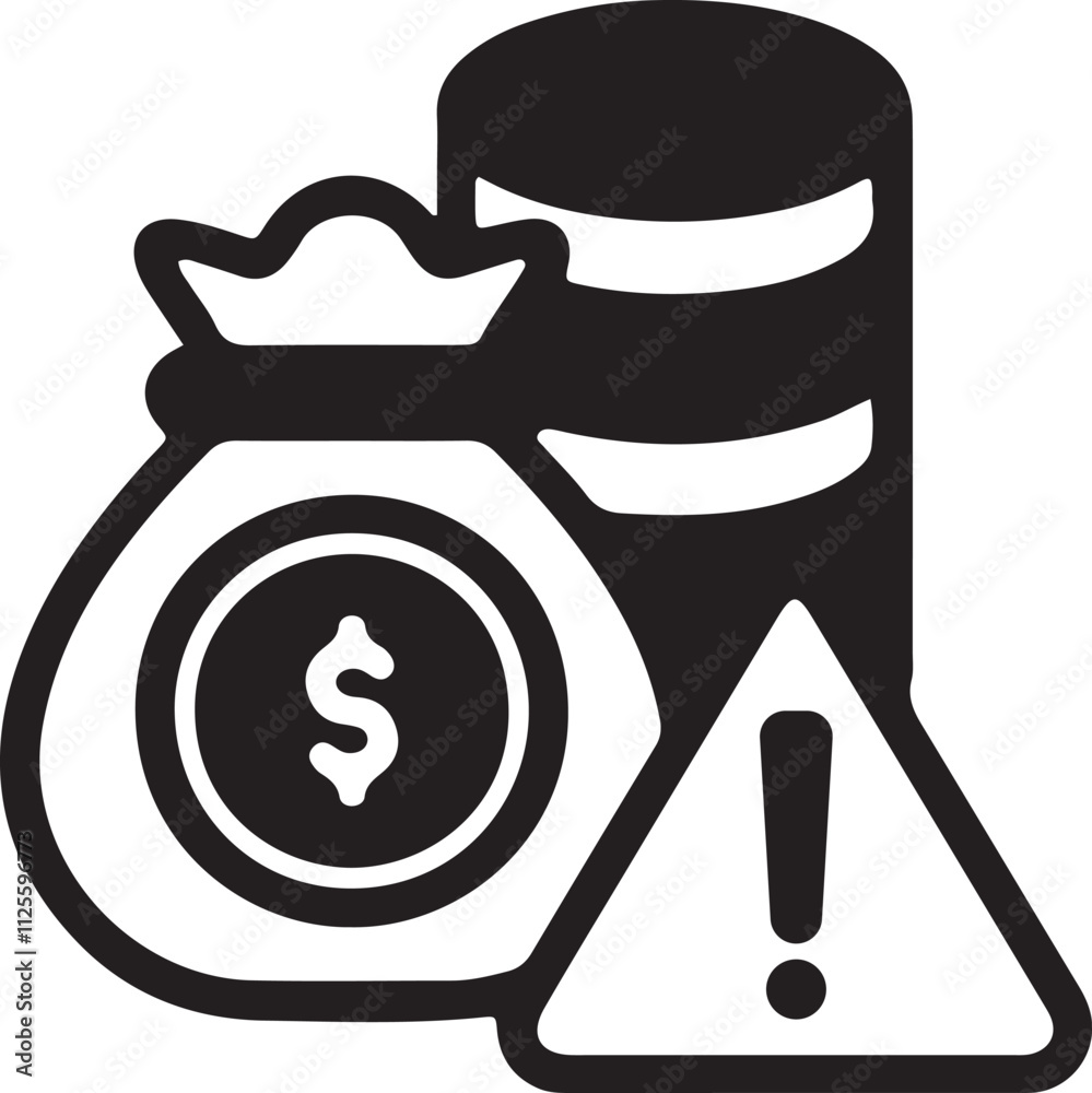 An illustration of an icon featuring a warning symbol with a money bag, indicating the availability of money An illustration of an icon featuring a warning symbol with a money bag, indicating the availability of money