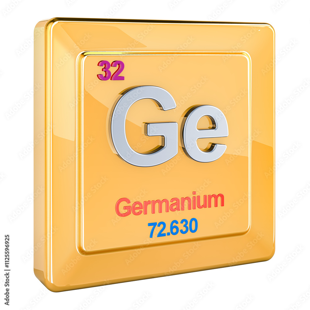 Germanium Ge, chemical element sign with number 32 in periodic table. 3D rendering isolated on transparent background Germanium Ge, chemical element sign with number 32 in periodic table. 3D rendering isolated on transparent background