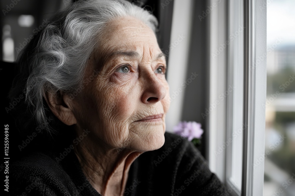 A thoughtful elder gazes outside with serene expression, showcasing depth of emotion and wisdom in a softly lit environment filled with warmth and comfort. A thoughtful elder gazes outside with serene expression, showcasing depth of emotion and wisdom in a softly lit environment filled with warmth and comfort.