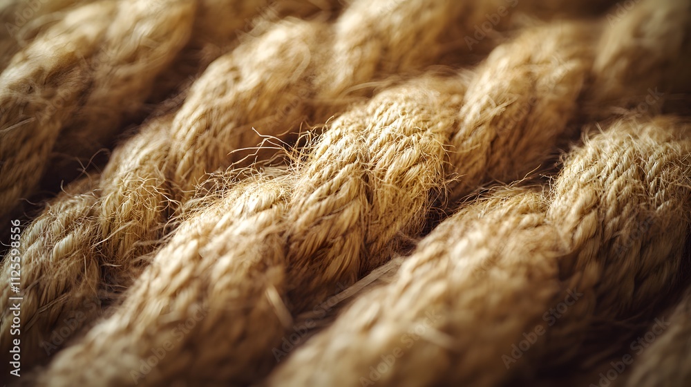 Fototapeta premium Closeup view of brown woven rope texture showing natural fiber detail with a rustic and organic feel