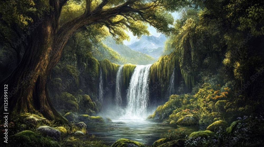 Enchanted Waterfall in Lush Forest: A Serene Escape Enchanted Waterfall in Lush Forest: A Serene Escape