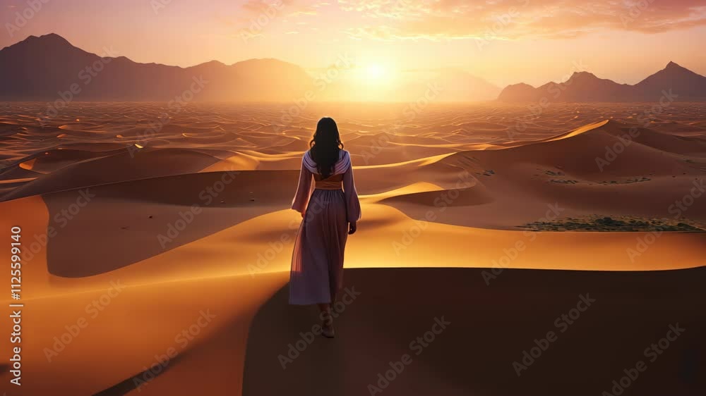 Stunning Arab woman in desert at sunset