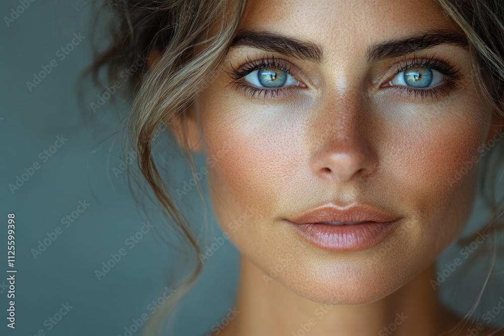 A close-up shot of a woman with striking blue eyes, looking directly at the camera A close-up shot of a woman with striking blue eyes, looking directly at the camera