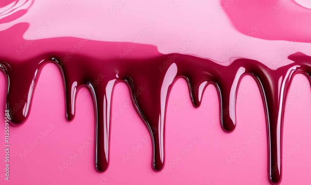 Vibrant Stream of Glossy Strawberry Pink Dripping Chocolate Sauce Vibrant Stream of Glossy Strawberry Pink Dripping Chocolate Sauce