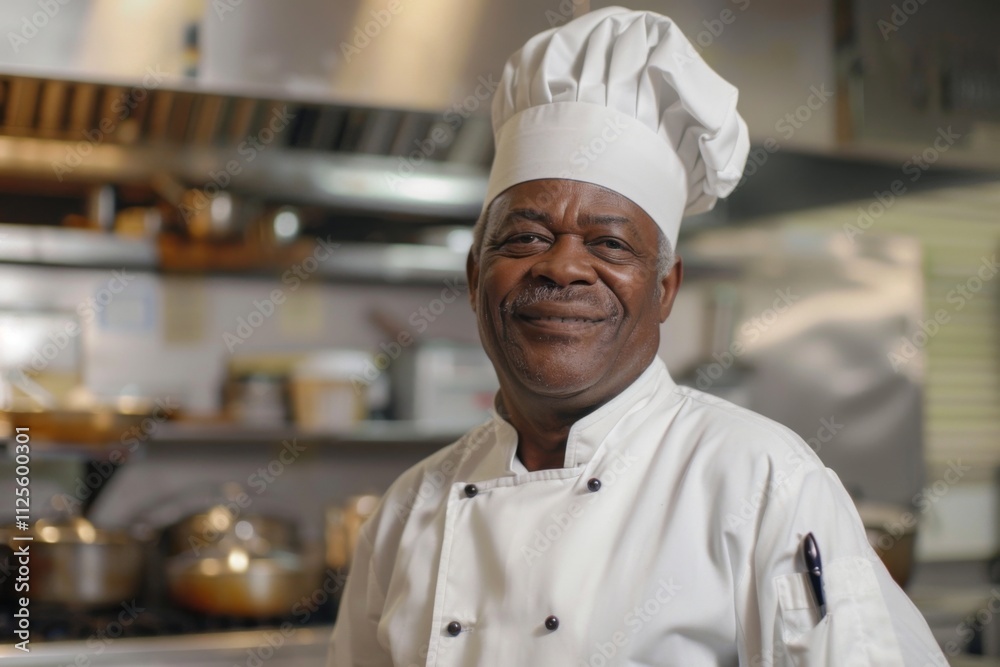 Portrait of a senior African American male chef in kitchen Portrait of a senior African American male chef in kitchen