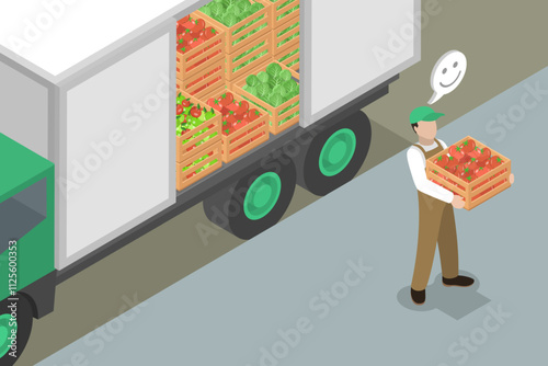 3D Isometric Flat Vector Illustration of Farmers Delivery , Fresh Farm Produce Items