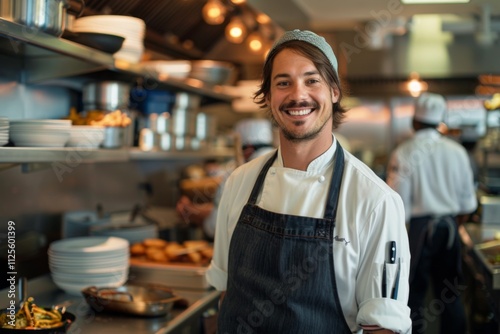 Portrait of a smiling American chef in restaurant kitchen