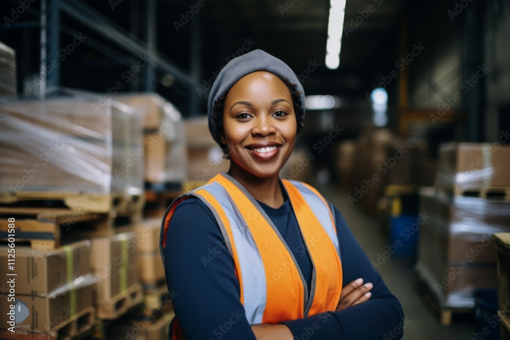 Portrait of a smiling African American female worker at factory Portrait of a smiling African American female worker at factory