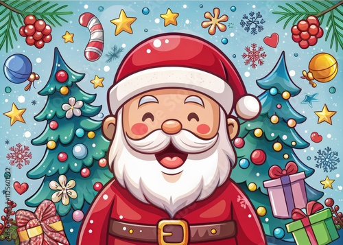 Adorable Santa Claus vector art for stickers, shirts, mugs, and more. Celebrate the holidays with this festive design in EPS 10 format, perfect for Christmas gifts. photo