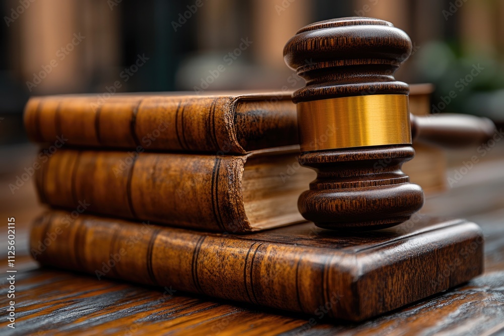 A wooden gavel resting on top of a pile of books, great for education or office scenes A wooden gavel resting on top of a pile of books, great for education or office scenes