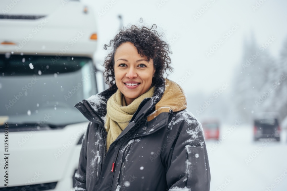 Portrait of a middle aged Hispanic female truck driver Portrait of a middle aged Hispanic female truck driver