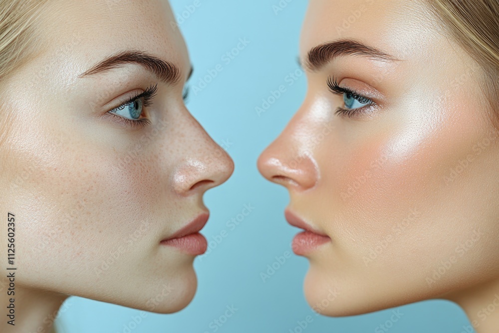 A close-up of two women looking at each other, great for portraits and interpersonal relationships A close-up of two women looking at each other, great for portraits and interpersonal relationships