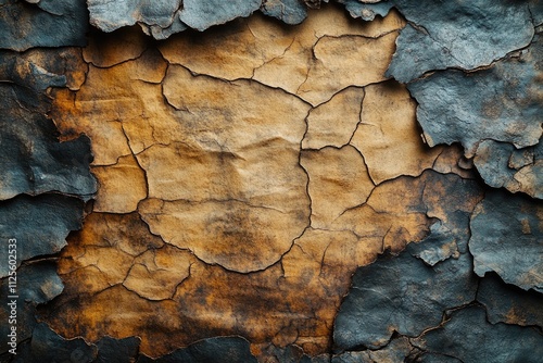 A close-up shot of peeling paint on a worn-out wall photo