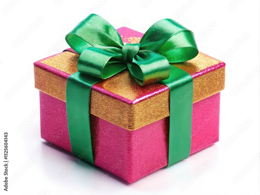 Fototapeta premium A minimalist Christmas present icon, featuring a festive gift box. Ideal for macro photography, isolated on white, perfect for greeting cards and seasonal graphic designs.