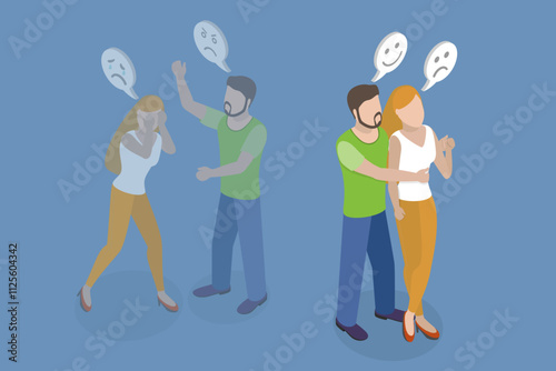 3D Isometric Flat Vector Illustration of Family Abuse, Stop Violence Against Women