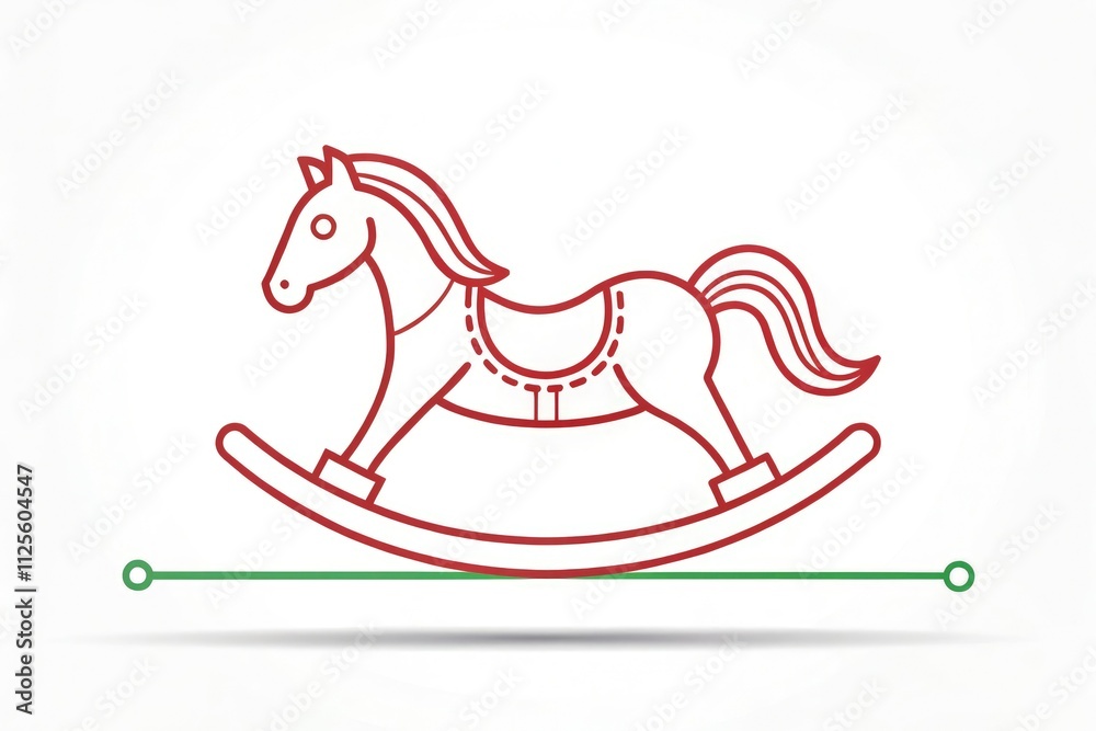 A modern, minimalistic vector illustration of a trendy rocking horse, perfect for Christmas. Ideal for kids' toys, holiday decor, playful aesthetics, and thoughtful gift ideas.