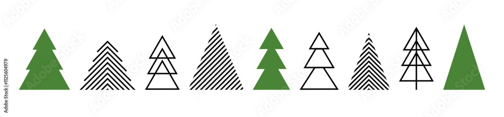 Obraz premium Christmas trees shapes icons set. Christmas trees line art symbols. Vector illustration.