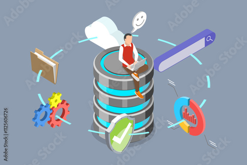 3D Isometric Flat Vector Illustration of Database Server, Cloud Computing Technology With Database Administration