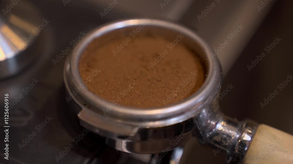 Recarga de portafiltro de cafe espresso