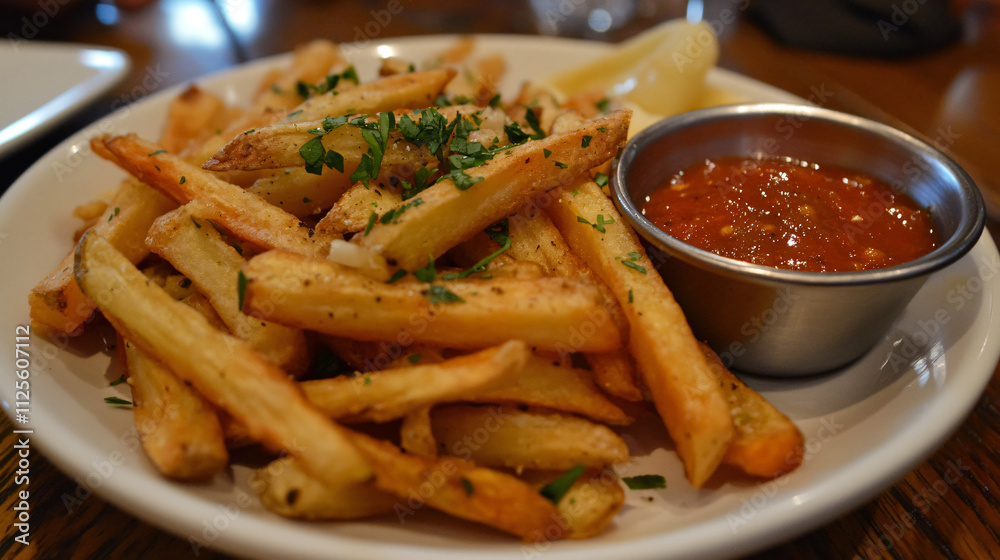 Sweet potato fries with spicy dipping sauce. Sweet potato fries with spicy dipping sauce.