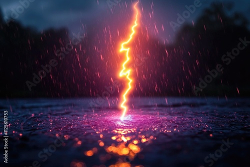 A sudden electrical discharge in the middle of a puddle, with water rippling outward