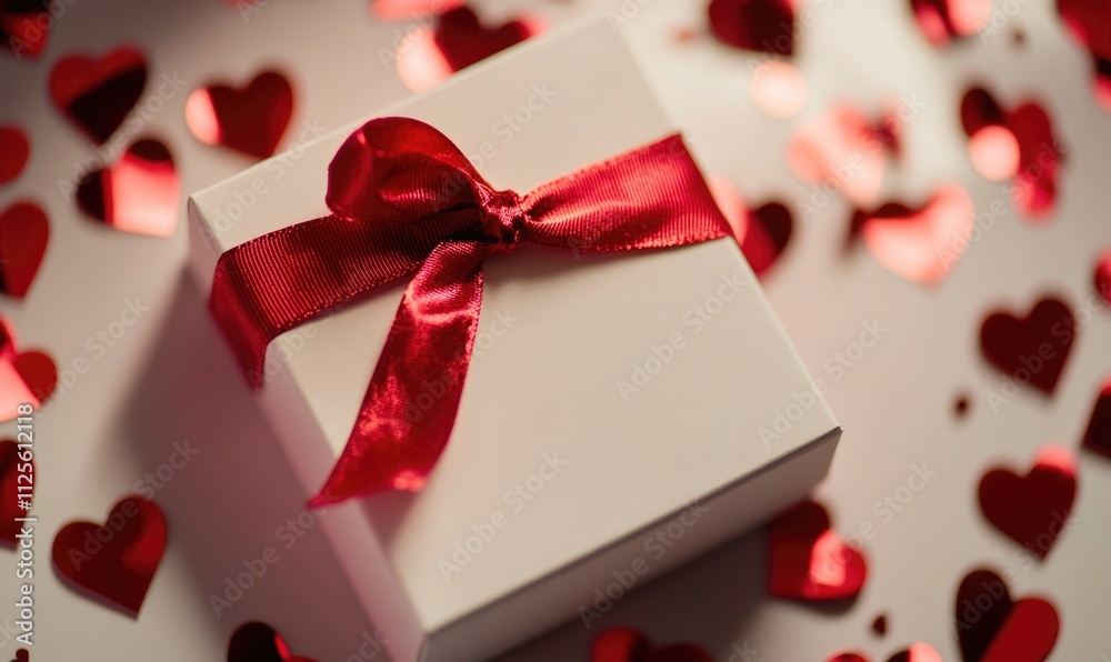 A white box with a red ribbon on top A white box with a red ribbon on top