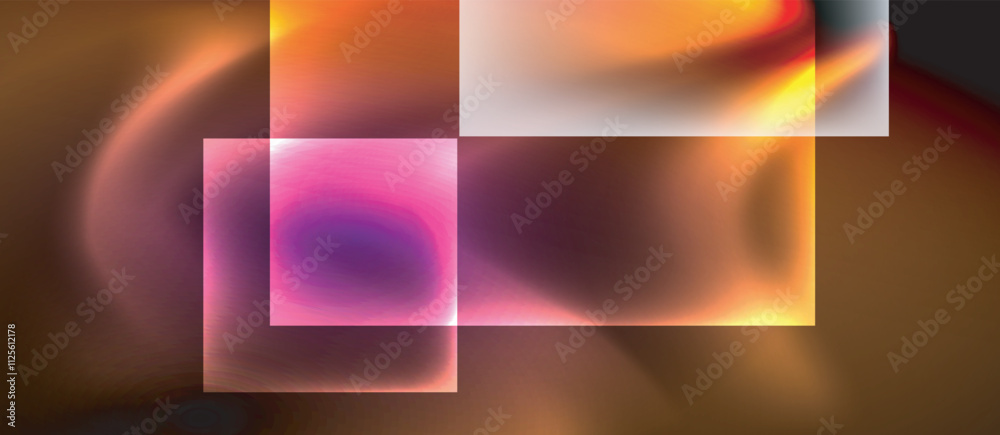 Fototapeta premium Glass squares with neon shiny light abstract background