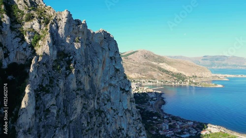 View of the promenade and Sferracavallo at sunrise in Sicily, Italy. 4k photo