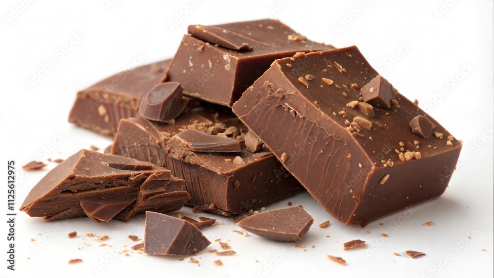 Chunks of milk chocolate on white background Chunks of milk chocolate on white background